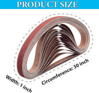 1x30 Inch Sanding Belts, 1 x 30 Aluminum Oxide Sanding Belt Assortment for Belt Sander, 2 Each of 80 120 180 240 320 400 600 800 1000 Grit,18 Pack (1x30in)