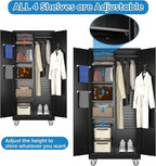 Garage Storage Cabinet with Wheels, Metal Tool Cabinet with Pegboards and 4 Adjustable Shelves, Garage Storage System with Lockable Door for Shools, Offices, Gyms and Pantries, Black