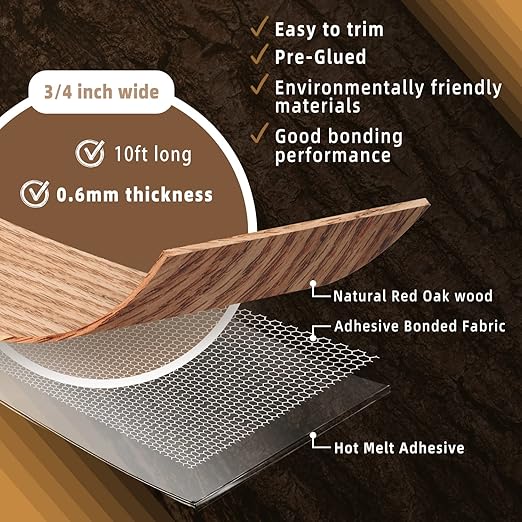 GSCIT Club Red Oak Edge Banding, 3/4 inch x 10ft roll of Veneer Edge Banding -Pre-glued Flexible, Real Wood Tape Banding for Cabinet Repair Furniture Restoration
