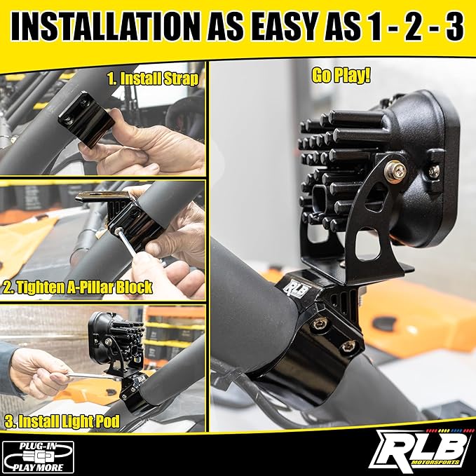 1.875" Light Bar Mount (1 PC-Single) UTV A-Pillar POD Light Mount by RLB MOTORSPORTS - for 1.875" Roll Bar, Fits Under Most windshields Compatible with CanAm Maverick X3 Mav R Defender