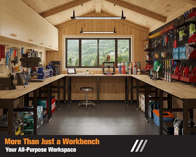 SPECRAFT 72“ Adjustable Heavy Duty Workbench with 4 AC Outlet and 2 USB Ports Power Outlets, 5000 Lbs Capacity, Rubber Wood Top for Garage, Workshop, Office