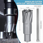 KEENTECH Carbide-Tipped Annular Cutter, 1-1/8" Diameter x 2" Depth, 3/4" Weldon Shank (2 Flat), High Speed Cutting TCT Mag Drill Bit with Pilot Pin for Harder Material, Stainless Steel, Cast Iron