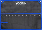 YOOFAN Wrench Roll Up Pouch – Wrench Organizer with 12+1 Pockets, Wrench Bag with Handle, Wrench Holder for Hanging, Blue – Metric