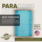 The Paracord Store | Type III 550 Paracord - 250 FT Spool, Neon Turquoise | Heavy Duty 7 Strand Tactical Paracord - USA Made Nylon Outdoor Parachute Cord for Camping, Fishing & More - Survival Cord