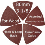 XXGO 105 Pcs Triangular 3-1/8 Inch 80mm 60 80 100 120 240 Grits Multitool Sanding Pads Kits Include 100 Pcs Triangle Sandpaper and 5 Pcs Triangle Sanding Pads XG105T