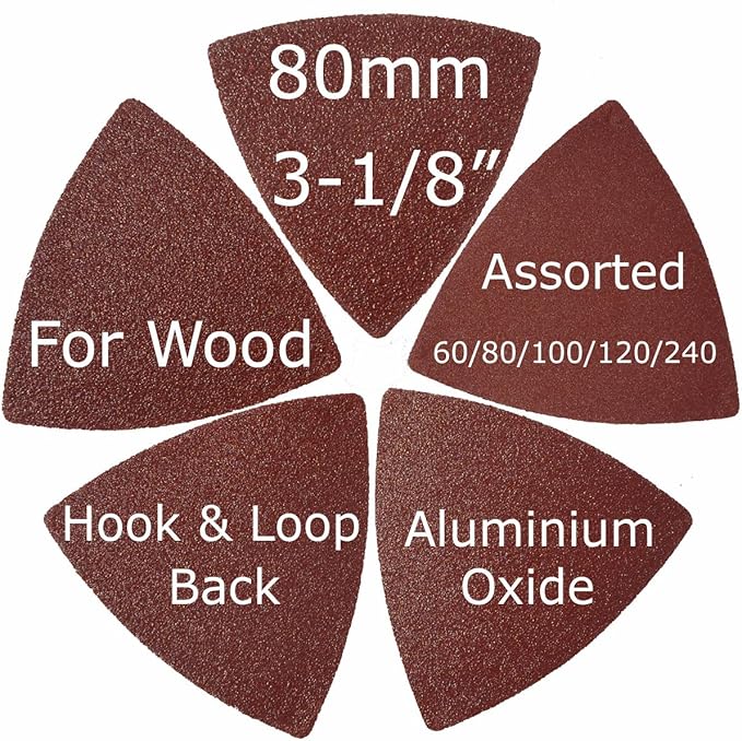 XXGO Oscillating Multi Tool Sanding Kit - 105 Pcs Including Triangle & Finger Sanding Pads, 100 Pcs Multi Tool Sandpaper for Wood