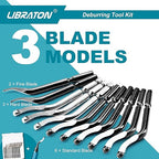 Libraton Deburring Tool with 11 High Speed Steel Blades, 360 Degree Rotary Head Deburring Tool for Metal, Resin, Aluminum, Copper, Plastic, 3D Printing, Wood