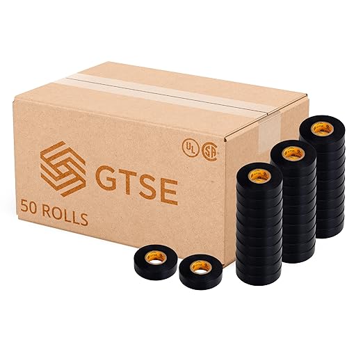 GTSE Black Electrical Tape, 50 Rolls Bulk Carton – Waterproof, Industrial Grade Vinyl, 3/4 in x 66ft– Strong Self-Adhesive PVC Electric Tape for Wire Insulation, 7 Mil, 600V – UL/CSA Listed
