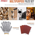 Hi-Spec 17 Piece Metal Hand & Needle File Tool Kit Set. Large & Small Mini T12 Carbon Steel Flat, Half-Round, Round & Triangle Files. Complete in a Zipper Case with a Brush