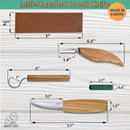 BeaverCraft S13L Wood Carving Tools Set for Spoon Carving 3 Knives in Tools Roll Leather Strop and Polishing Compound Hook Sloyd Detail Knife Left-Handed Spoon Carving Knives (S13L Left-Handed)