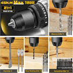 20V Brushless Drill Set, Cordless Power Drill with 2.0Ah Battery,119 PCS Combo Tool Kit for Men, 10mm 3/8" Keyless Chuck, 21+1 Torque Setting Power Tool Set for DIY Garden House Office Repair