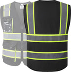 JKSafety Hi Vis Reflective Safety Vests for Men Women High Visibility Vest with Pockets Mesh Fabric Construction Safety Apparel Neon Vest for Work (220-Black S)