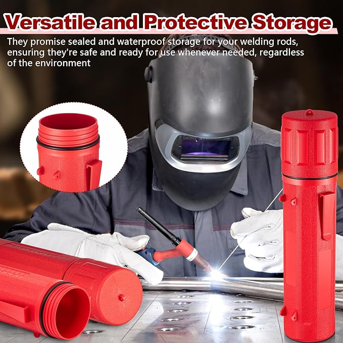 Zonon 4 Pcs Electrode Rod Storage Tube 14 Inch Airproof and Waterproof Welding Rod Holder for Canister(Red)