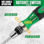 SK 12-in-1 Ratcheting Screwdriver, 216-P, Multi-bit Driver with Quick-Load Mechanism, S2 Steel, with Phillips, Slotted, Star, Square Bits Stored in Handle