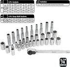 GreatNeck HC82U 82-Piece Mechanic's Tool Set – SAE & Metric, 1/4", 3/8", 1/2" Drive Socket Set, Chrome Vanadium, Posi-Grip No-Slip™, Reversible Ratchets, Storage Case Included