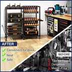 TC-HOMENY Power Tool Organizer Cart with Charging Power Strip, 28 Drill Tool Garage large Storage Racks with Wheels, Heavy Duty Tools Organizer Station, Festive Gifts for Men Dads