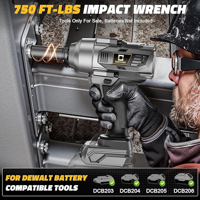 Cordless impact Wrench 1/2 inch for Dewalt Battery, 750FT-LBS (1000N.m) Brushless Electric Impact Gun Includes LED Work Light with 6 Sockets, High Torque Impact Driver, Bare Tool Only