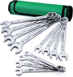 SK Combination Wrench Set, Metric 8 to 19mm, 12-Piece, SuperKrome Finish, Premium CR-V Construction, with Rolling Pouch