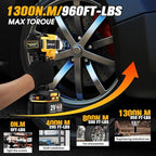 Cordless Impact Wrench, 1/2 Impact Gun, 958Ft-lbs (1300N.m) 3500RPM Brushless High Torque Impact Driver, 2x4000mAh Batteries, Fast Charger & 5 Sockets, Variable Speeds for Car, Truck RV, Mower