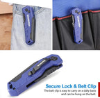 WORKPRO Folding Utility Knife, Quick Change Box Cutter, Razor Knife for Cartons, Cardboard, Boxes, Blade Storage in Aluminum Handle, 13 Extra Blades Included (Blue)