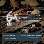 HANSHI Replaceable Wire Cutter Hammer Multitool with Nylon Sheath for Outdoor,Camping,Survival,Hiking,17 In 1 Pocket Multi Tool with Spring-Action Plier,Knife,Flint Rod,Safty Whistle for Gift