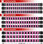 ALOANES 9pc ABS Socket Organizer Set, 1/2, 3/8 & 1/4 inch Drive Rail Holders, Heavy Duty Racks with Black Rails & Pink Clips