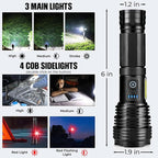 Flashlights LED High Lumens Rechargeable, High Lumen Super Bright Flashlight, USB Fast Charging High Powered Flash Light, Powerful IPX7 Waterproof Handheld Flashlights for Home,Camping(2 Pack)