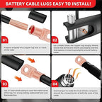 RED WOLF Ring Wire Terminals Copper 4 AWG 3/8" Stud Battery Cable Lugs Copper Connector 10PCS, W/3:1 Heat Shrink Tubing Marine Grade for Electrical Automotive Cable Wire Wrap Connection