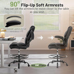 500LBS Drafting Chair, High Back Safer Standing Desk Chair, Executive Tall Office Chair with Flip-up Armrests, Upholstered PU Leather Task Chair, Ergonomic Seat with Adjustable Height&Foot Ring, Black