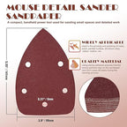 180 Grit Mouse Sander Sandpaper, Jamiikury 5 Hole Detail Sander Sandpaper Palm Sander Paper Mouse Sanding Pads Hook and Loop Sanding Sheets - Pack of 20