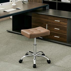 Ergonomic Desk Stool with Wheels (Adjustable Height 17"-21") (300lbs Capacity) Faux Leather Office Stool (Coffee Brown)