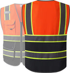 JKSafety 9 Pockets Class 2 High Visibility Dual Color Zipper Front MESH Lite Safety Vest | Yellow Color Triming Reflective Strip | ANSI/ISEA Standards (100-Orange-Black,3XL)