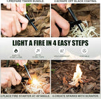 Ferro Rod Fire Starter – Carbon Steel Striker & Compass-Integrated Wooden Handle | Flint and Steel Survival Tool for Camping, Hiking, Emergency