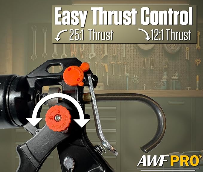 AWF PRO 10 oz Dual Thrust Caulk Gun - 25:1 or 12:1 Thrust Ratio, Dripless, Rotating Barrel, Comfort Grip, with Built-In Puncture Tool