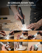 Cordless Rotary Tool, 8V Multi Tool with Auto-Lock Chuck & 5 Speed, 23,000RPM Rechargeable Engraver Kit with 62 Accessories, for Sanding, Polishing, Drilling, Carving, DIY Crafts