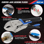 Rizom Vice Grips Pliers Set, 6-Piece Locking Pliers Set, 6-1/2”, 9-1/2” Needle Nose Vice Grips, 5”, 7” and 10” Curved Jaw Vise Grip, 6” C-clamp Locking Pliers, Fast Release with Rolling Pouch