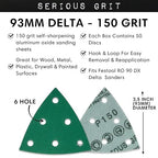 3.5" (93mm) 6-Hole 150 Grit Triangle Sanding Sheets - Fits Festool Rotex RO 90 Delta - Heavy-Duty Hook & Loop Film Disc Abrasives - Sandpaper for Detail Sanders - 50 Pack Box