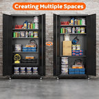 Metal Garage Storage Cabinet with Wheels, 73'' Steel Cabinets on Wheels for Office School Home Warehouse Utility Room Garage, Assembly Require,Black