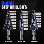 Four Spiral Flute Cobalt Step Drill Bit, 1/4"-3/4" M35 Cobalt Step Drill Bit Wear-Resistant AlTiN Coated, 1/4" Hex Shank for Hole Drilling in Stainless Steel, Copper, Aluminum, Wood, Plastic
