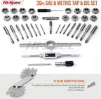 Hi-Spec 39 Piece SAE & Metric Tap & Die Set. Complete M3 to M12 / #4 to 1/2in Fine & Coarse Tools to Cut, Chase and Thread with Screw Pitch Gauge in a Tray Case