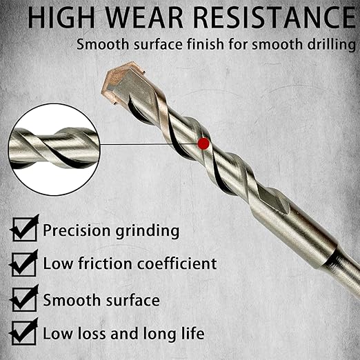 Direko 5-Piece 5/8 inch x 8 Inch SDS Plus Rotary Hammer Drill Bits Carbide Tipped Concert Drill Bits for Concrete, Brick, Cement Walls, Stone, Hammer Drill Bits for Concrete