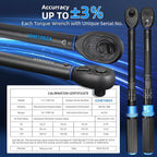 3/8-Inch Drive Click Torque Wrench, Dual-Direction Click Professional Torque Wrench 10-100FT.LB/13.6-135.6N.M, Dual Range Scales Graduated in FT.LB and N.M, Blue