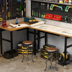 48” Adjustable Wood Work Bench, Heavy Duty Work Table with Power Outlets & Drawers Wheels for Workshop, Garage, 3000 Lbs Capacity
