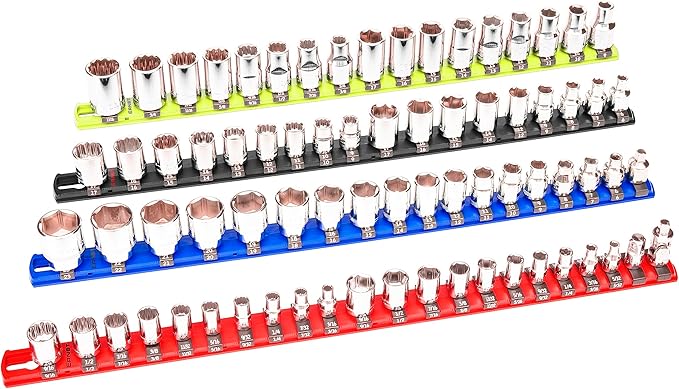 Ernst Manufacturing 13-Inch Magnetic Socket Organizer with 14 3/8-Inch Twist Lock Clips, Red (8415M-Red-3/8)