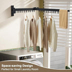 Bakala Clothes Drying Rack Foldable, Laundry Drying Rack Clothing Wall Mounted, Clothing Racks for Hanging Clothes, Heavy-duty Space Saving Hanger,Retractable,Expandable,Collapsible, 64" (Hooks,Black)