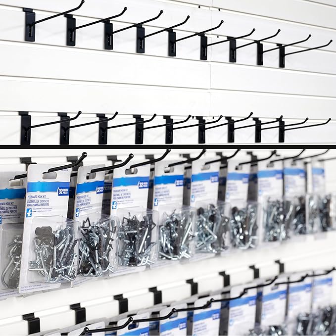 unp POETISKE Slatwall Hooks 32PC 10 Inch Slatwall Accessories Slatwall Panel Hooks Garage Organization Slat Wall Hooks Heavy Duty Pegboard Gridwall Hooks Display Hooks for Retail Black