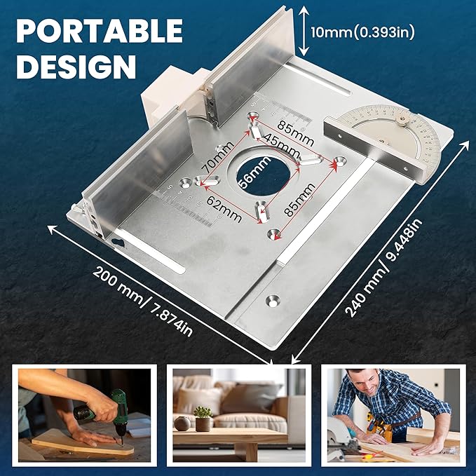 Elestoria Aluminum Router Table Insert Plate | Router Flip Plate for Woodworking Benches| Miter Gauge Guide, Sliding Fence Brackets, Tenon Ruler | Versatile Trimming Engraving Table | Silver 111