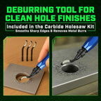 Tungsten Carbide Hole Saw Kit 22 Pcs – Carbide Hole Saw Set 9/16" to 2-1/8" for Metal, Stainless Steel, Wood – Includes 2 Drill Bits, Deburring Tool, 4 Blades, 3 Allen Wrenches – Industrial & DIY Use