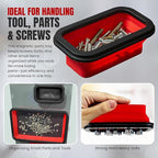Collapsible Magnetic Tray Set of 3 Sizes – Foldable Silicone Tool Tray Organizer for Screws, Bolts, Nuts, Washers, Pins, & Small Metal Parts with Durable Magnetic Base (Red)