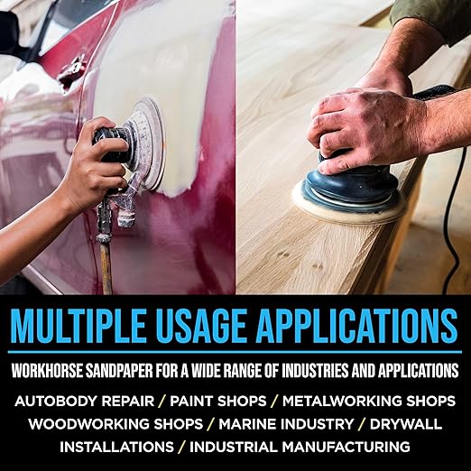 Premium 400 Grit 6" Rhombus Diamond Shape Blue Sanding Discs, 6-Hole, Box of 50 - Hook & Loop Anti-Clogging J-Cloth Dustless Sandpaper for Random Orbital Sanders, Sand Auto Paint, Wood